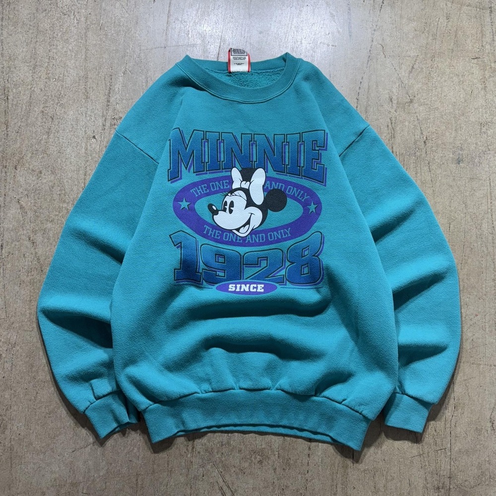 Vintage Disney Minnie Sweatshirt Mens Large Blue Crewneck 1928 Graphic USA 90s